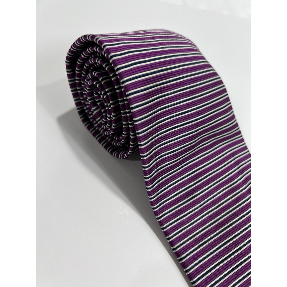 Brooks Brothers Makers Purple Stripe Tie Hand Woven Made USA Classic Necktie B22
